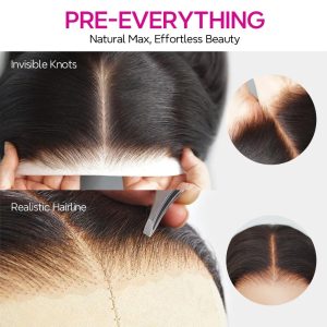 center wig natural black remy hair 5x5 lace closure deep wave human hair wig