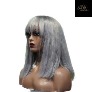 center wig machine made gray wig remy hair 12p