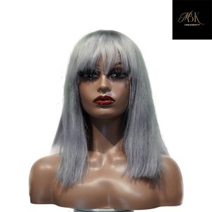 center wig machine made gray wig remy hair 12p