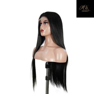 center wig natural black remy hair 6x7 lace closure straight human hair wig
