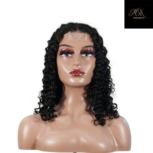 center wig natural black remy hair 2x6 lace closure deep wave bob human hair wig
