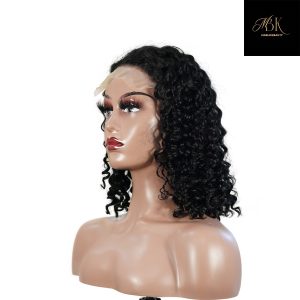 center wig natural black remy hair 5x5 lace closure deep wave 12 inch bob human hair wig