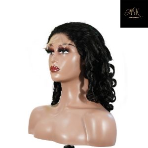 center wig natural black remy hair 5x5 lace closure bouncy curls human hair wig