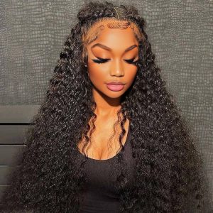 center wig natural black remy hair 5x5 lace closure jerry curly human hair wig