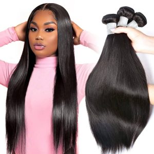 center wig remy hair black straight bundles brazilian weaving