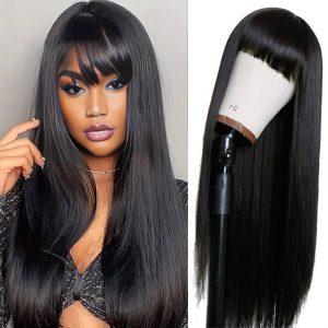 center wig 4x4 straight lace bangs wig remy hair